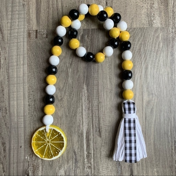 Lemon Wood Bead Garland Strand Beaded Rope Farmhouse Decor Tiered Tray Decor - Picture 1 of 1